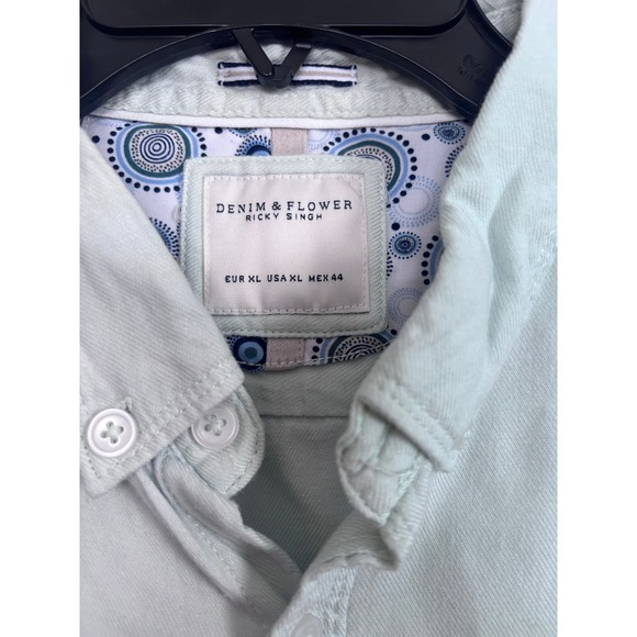 Denim & Flower Ricky Singh Mens XL Mint Green Short Sleeve Button Down Shirt - Picture 3 of 4